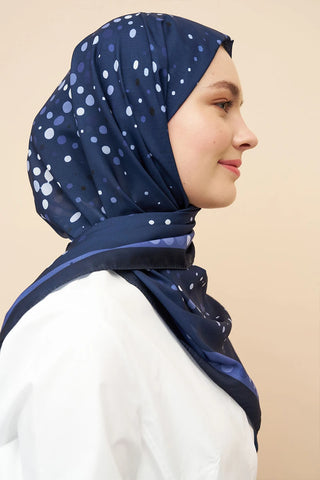 Polka Dots Desen İtalyan İpeği Şal - Lacivert