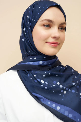 Polka Dots Desen İtalyan İpeği Şal - Lacivert