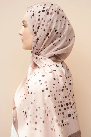 Polka Dots Desen İtalyan İpeği Şal - Latte