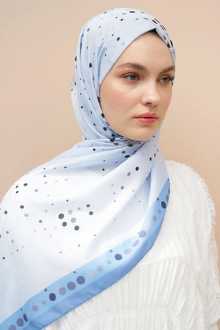 Polka Dots Desen İtalyan İpeği Şal - Mavi