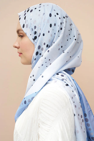 Polka Dots Desen İtalyan İpeği Şal - Mavi