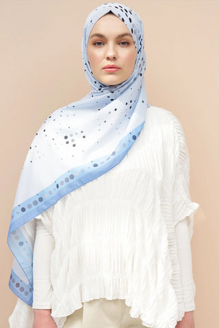 Polka Dots Desen İtalyan İpeği Şal - Mavi