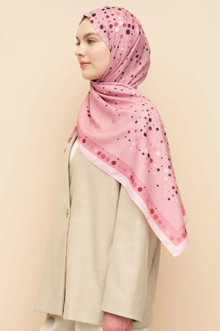 Polka Dots Desen İtalyan İpeği Şal - Pembe