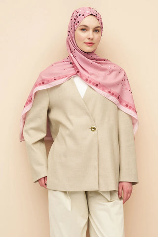 Polka Dots Desen İtalyan İpeği Şal - Pembe