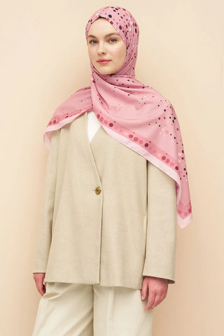 Polka Dots Desen İtalyan İpeği Şal - Pembe
