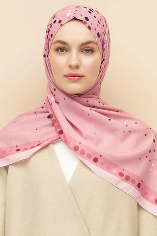 Polka Dots Desen İtalyan İpeği Şal - Pembe