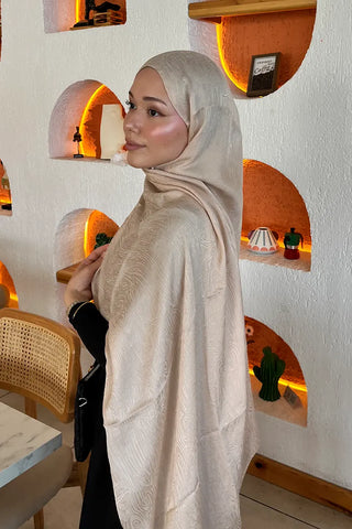 Premium Glow Jakar Şal Ağaç Kabuğu - Bej