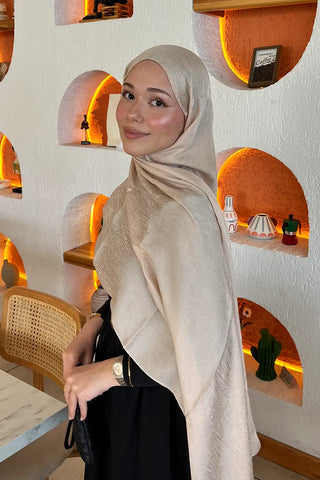 Premium Glow Jakar Şal Ağaç Kabuğu - Bej