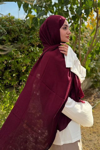 Premium Glow Jakar Şal Ağaç Kabuğu - Bordo