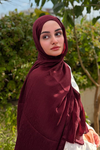 Premium Glow Jakar Şal Ağaç Kabuğu - Bordo