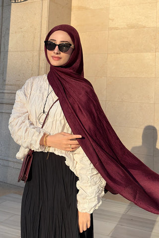 Premium Glow Jakar Şal Ağaç Kabuğu - Bordo