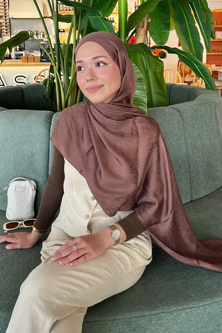Premium Glow Jakar Şal Ağaç Kabuğu - Brownie