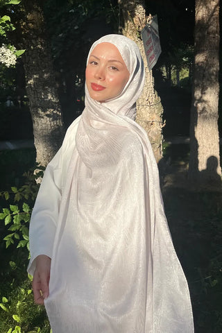 Premium Glow Jakar Şal Ağaç Kabuğu - İnci