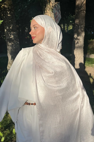 Premium Glow Jakar Şal Ağaç Kabuğu - İnci