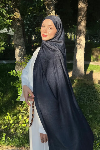 Premium Glow Jakar Şal Ağaç Kabuğu - Lacivert