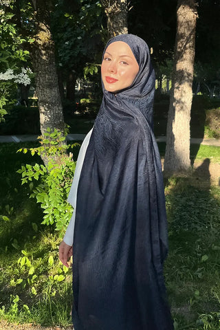 Premium Glow Jakar Şal Ağaç Kabuğu - Lacivert