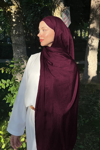 Premium Glow Jakar Şal Ağaç Kabuğu - Mürdüm