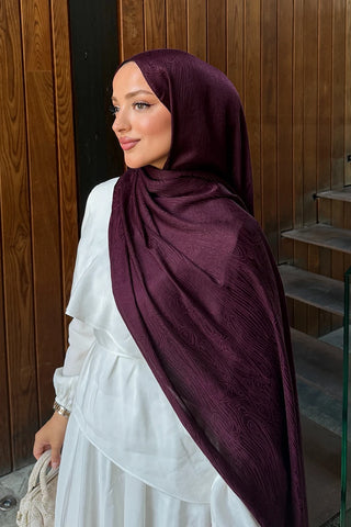Premium Glow Jakar Şal Ağaç Kabuğu - Mürdüm