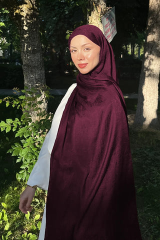 Premium Glow Jakar Şal Ağaç Kabuğu - Mürdüm