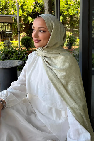Premium Glow Jakar Şal Ağaç Kabuğu - Soft Yeşil