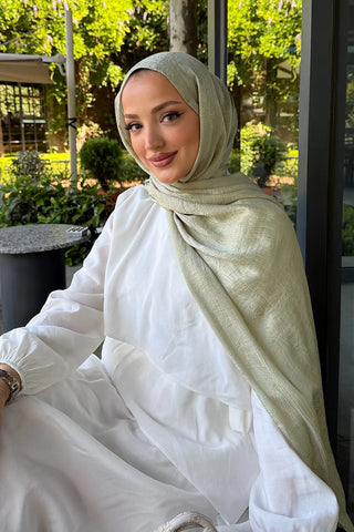 Premium Glow Jakar Şal Ağaç Kabuğu - Soft Yeşil