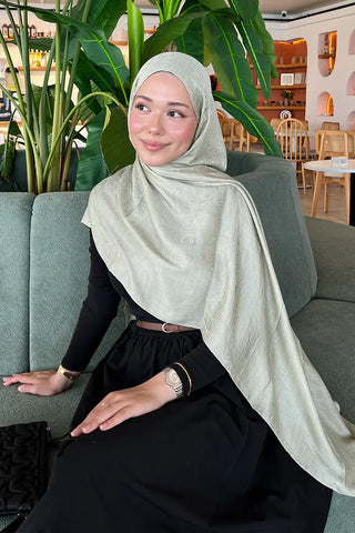 Premium Glow Jakar Şal Ağaç Kabuğu - Soft Yeşil