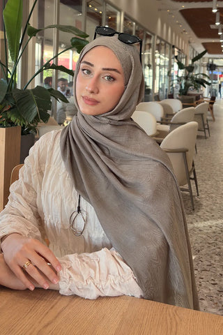 Premium Glow Jakar Şal Ağaç Kabuğu - Vizon