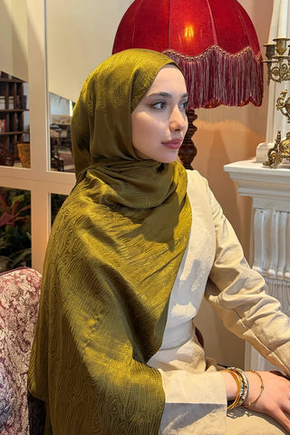 Premium Glow Jakar Şal Ağaç Kabuğu - Yağ Yeşili