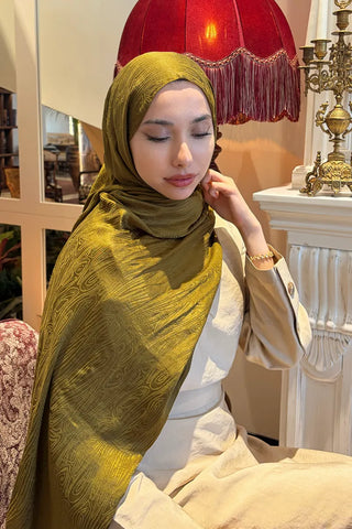 Premium Glow Jakar Şal Ağaç Kabuğu - Yağ Yeşili