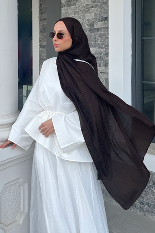Premium Glow Jakar Şal Çizgi - Acı Kahve