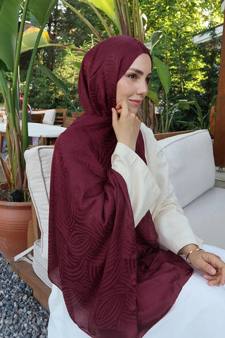 Premium Glow Jakar Şal Çizgi - Bordo