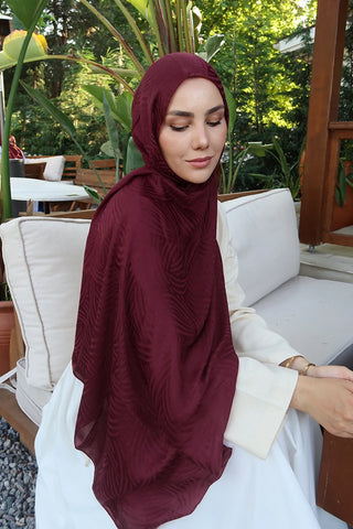 Premium Glow Jakar Şal Çizgi - Bordo