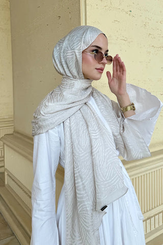 Premium Glow Jakar Şal Çizgi - İnci