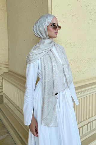 Premium Glow Jakar Şal Çizgi - İnci