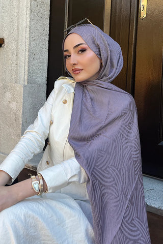 Premium Glow Jakar Şal Çizgi - Lila