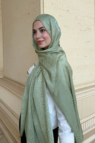 Premium Glow Jakar Şal Çizgi - Mint