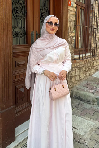 Premium Glow Jakar Şal Çizgi - Pudra