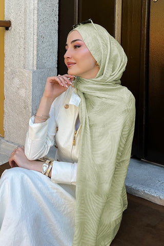 Premium Glow Jakar Şal Çizgi - Soft Yeşil