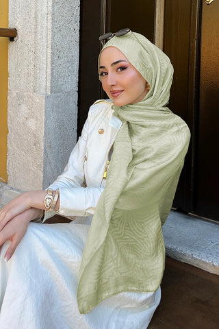 Premium Glow Jakar Şal Çizgi - Soft Yeşil