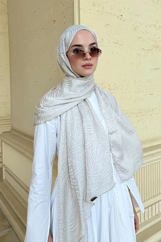 Premium Glow Jakar Şal Çizgi - Taş