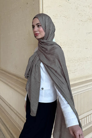 Premium Glow Jakar Şal Çizgi - Vizon
