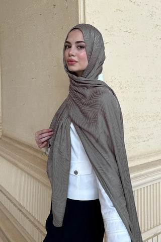 Premium Glow Jakar Şal Çizgi - Vizon