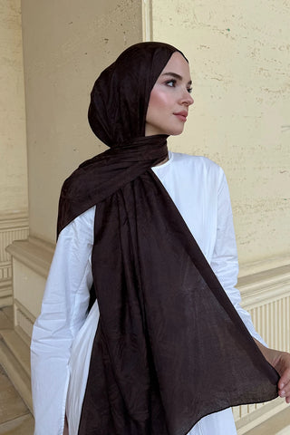 Premium Glow Jakar Şal Dama - Acı Kahve