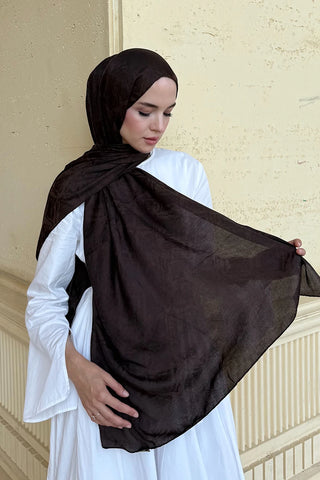 Premium Glow Jakar Şal Dama - Acı Kahve