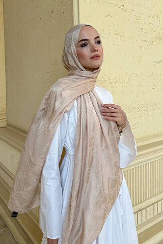 Premium Glow Jakar Şal Dama - Bej