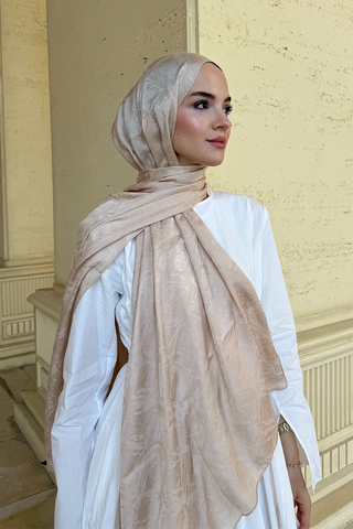 Premium Glow Jakar Şal Dama - Bej