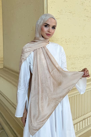 Premium Glow Jakar Şal Dama - Bej