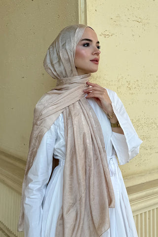 Premium Glow Jakar Şal Dama - Bej