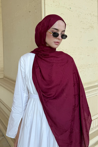 Premium Glow Jakar Şal Dama - Bordo