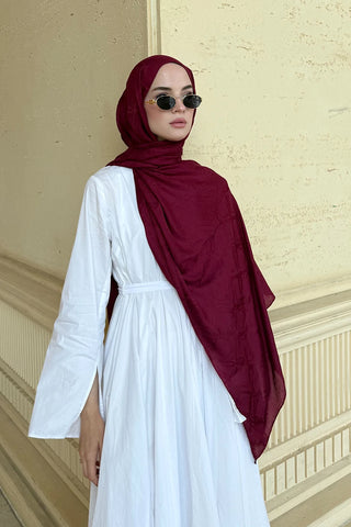 Premium Glow Jakar Şal Dama - Bordo